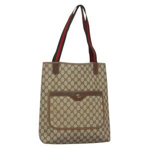 GUCCI GG Supreme Web Sherry Line Tote Bag PVC Beige Gold 39 02 0031 Auth ep9436